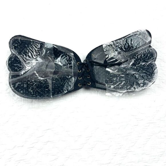 BUY 1 ONE GET 1 FREE sticky bra black corset tie front strapless backless - Picture 2 of 8